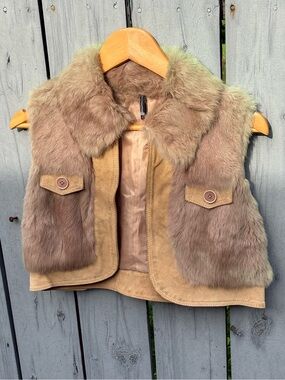 NAF NAF Girls' Faux Fur & Suede Vest - Beige Brown